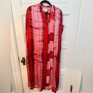 Carolina K Silk Red and Pink Tie-Dye Maxi Dress